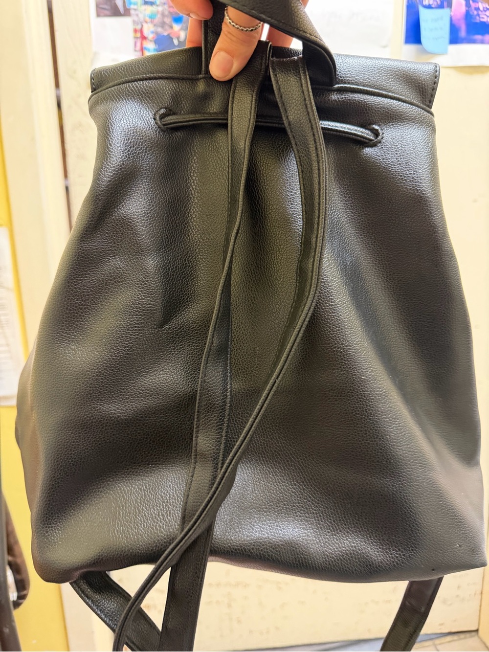 Victoria's Secret Black Faux-Leather Drawstring Backpack - Picture 2 of 4